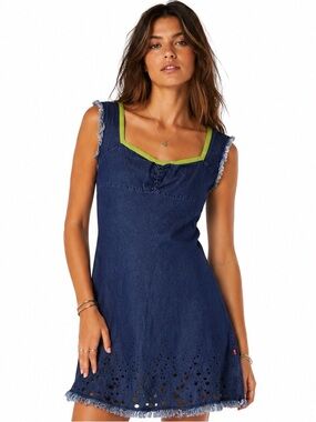 roxy skater dresses Roxy Dress Women's Size Small RacerBack Navy Blue White Stripe Skater Retro Midi